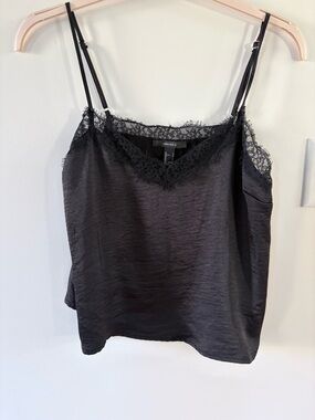Forever 21 Black Lace-Trim Satin Cami Top size L